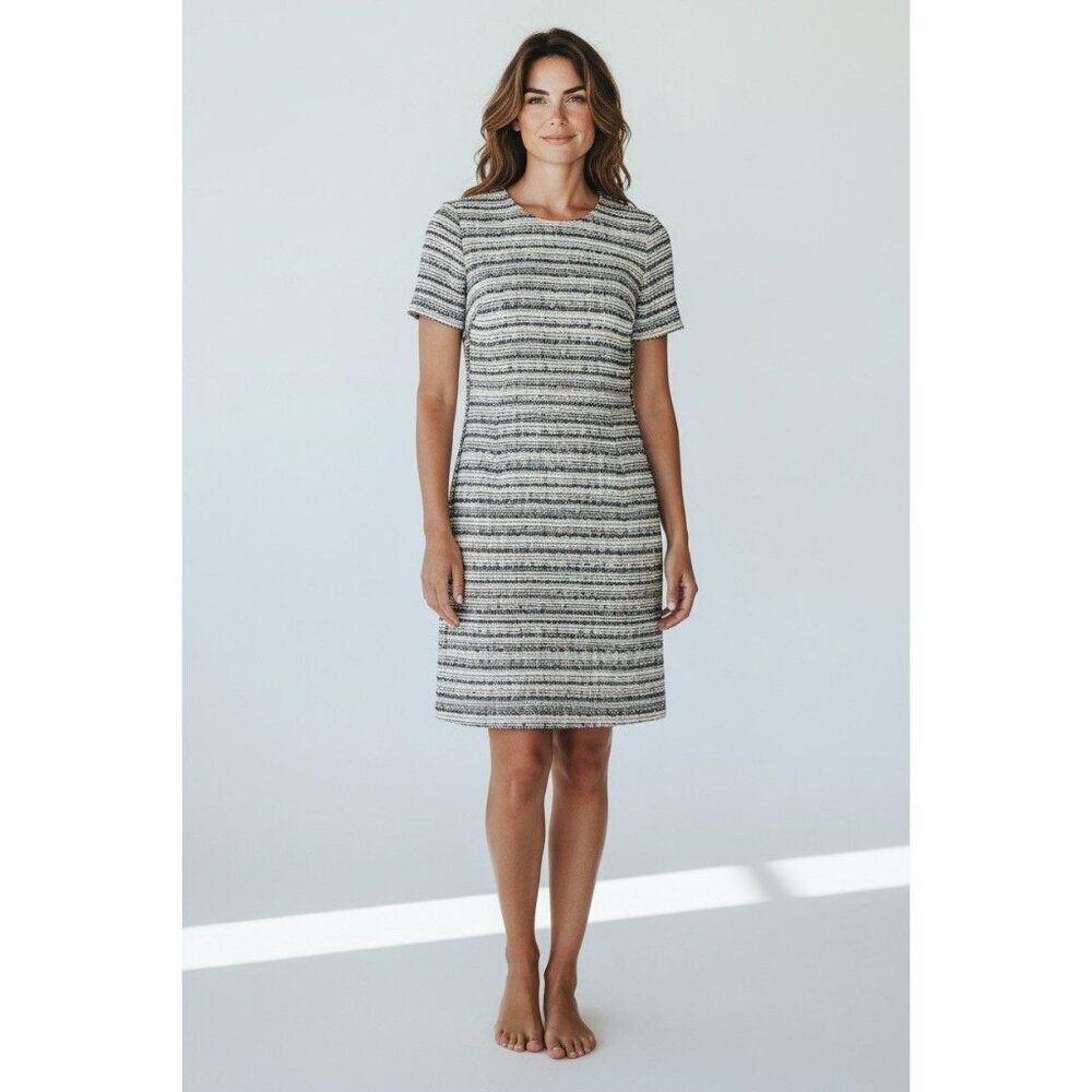 Ann Taylor Textured Stripe Short Sleeve Shift Dress Women’s M - Picture 2 of 6